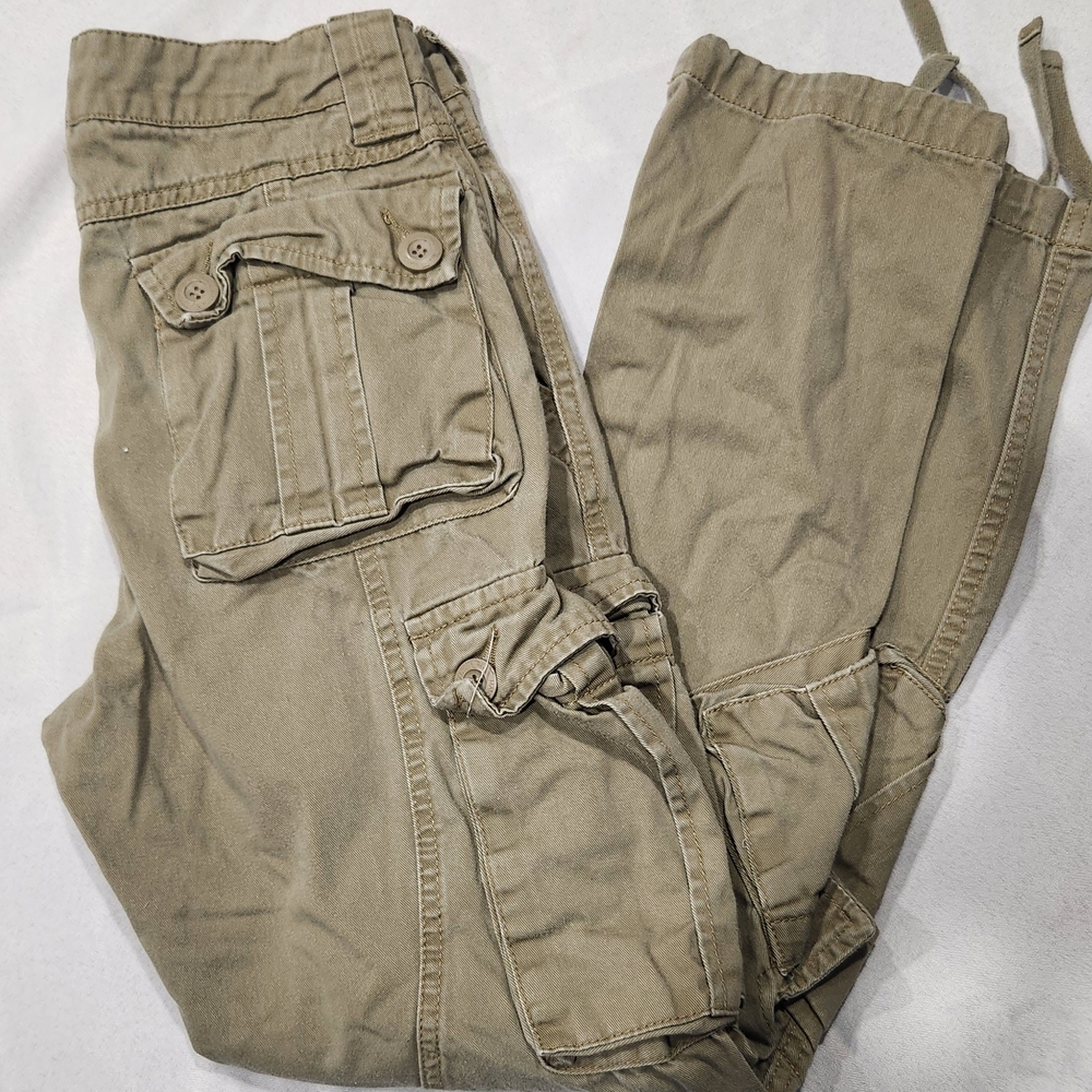 Matchstick Tan Cargo Pants with Drawstrings Details Sz 27x28